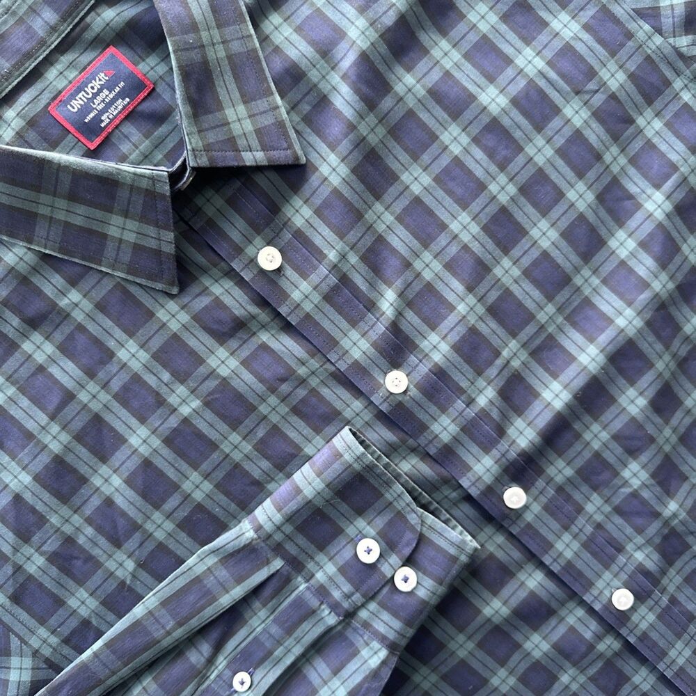 UNTUCKit Shirt Mens Large Tall Button Down Tartan Plaid Wrinkle Free Cotton
